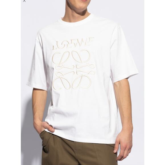 Loewe White Short Sleeve Cream Embroidered Logo Graphic Tee S - Picture 1 of 13